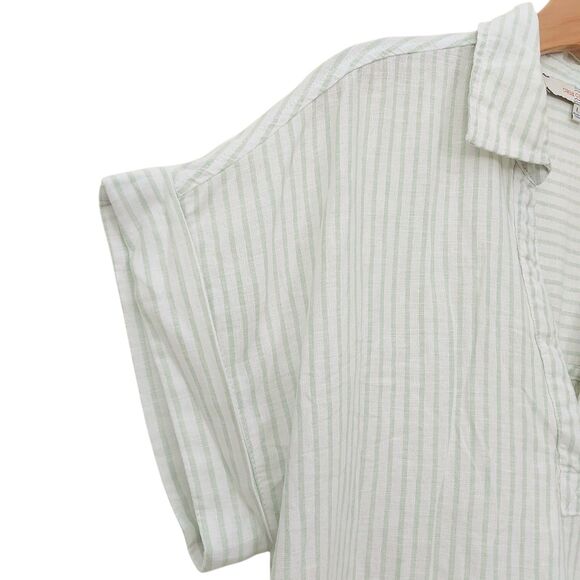 Casa Cabana Blouse Top Womens Large Sage Green Striped Cap Sleeve Linen Blend - Picture 4 of 11